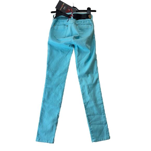 BonBonUp Butt Lifter Jeans Womens 8 Turquoise Black Belt Stretch 2024 Columbia - Picture 4 of 16